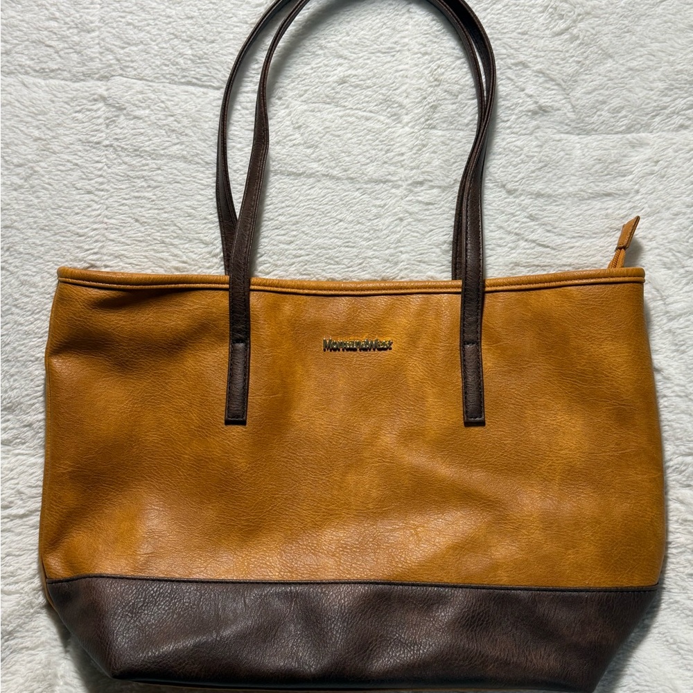 NWOT Montana West Vegan Leather Two-Tone Brown Tote Bag